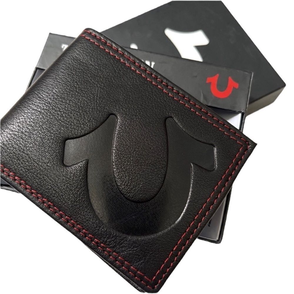 True Religion  Wallet NEW Bowman Leather Black‎ Red RFID